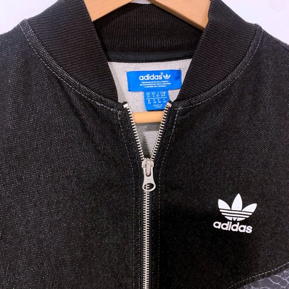 Adidas Black Denim with Pattern Bomber Jacket Womens - Picture 2 of 3